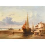 Archibald Webb (ex. 1886-1892) British, A coastal scene with beached boats on the shore and