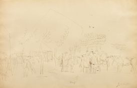 Jean Dufy (1888-1964) French, 'La Foire au Bestiaux', ink, signed, 12" x 19" (30 x 48cm).