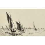 William Lionel Wyllie, fishing boats heading for shore, print, signed in pencil, inscribed 'Proof