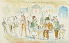 L. Bernard, Characters in a lounge bar, ink and wash, signed, 11.25" x 18", (28.5x46cm).