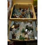 Two boxes of old bottles and jars etc