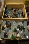 Two boxes of old bottles and jars etc