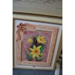 Floral studies, oil on board in carved wood slips and decorative frames.