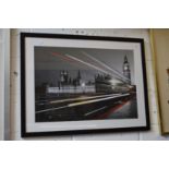 London landscape at night, photographic print, framed and glazed.