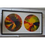 In the manner of Damien Hirst, A pair of spin pictures framed as one.