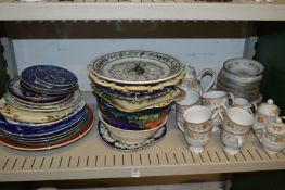Decorative china to include a tea service and a Portmeirion plate clock.
