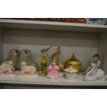 Decorative china to include a pair of Staffordshire spaniels, a Copenhagen swan, Doulton figurine