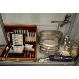Part canteen of cutlery, case set of fish knives and forks and other plated wares.