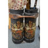 A double leather shot bucket with armorial decoration.