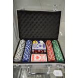 A cased poker set.