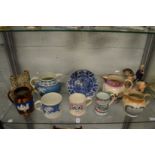 Lusterware tankards and mugs, Staffordshire figures etc.
