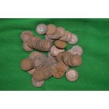 A bag of fifty six copper half pennies.