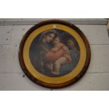 The Madonna and Child, colour print, circular, framed and glazed.