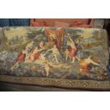 A classical style machine made tapestry wall hanging depicting harvesting scene 210cm x 140cm.
