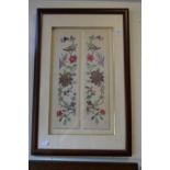 A pair of Chinese embroidered sleeves, framed and glazed.