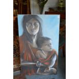 Mother and Child, oil on canvas, unframed.