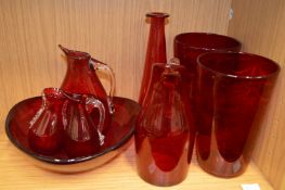 Ruby colour glass vases, jugs etc.