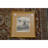 Wimbledon Windmill, engraving together with a watercolour of a coastal landscape and a pair of