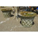 A good large pair of basket weave weathered composite garden planters.
