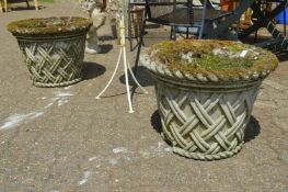 A good large pair of basket weave weathered composite garden planters.