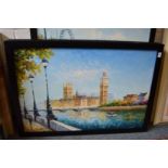 London landscape, oil on canvas, various artists, two sets of three.