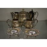 An Eastern plated three piece coffee service and other items.