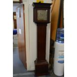 An 18th century small mahogany longcase clock with eight day movement, the square brass dial
