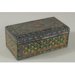 A VERY FINE AND RARE 19TH CENTURY THAI ENAMELLED AND GILDED METAL BOX, with hinged lid and decorated