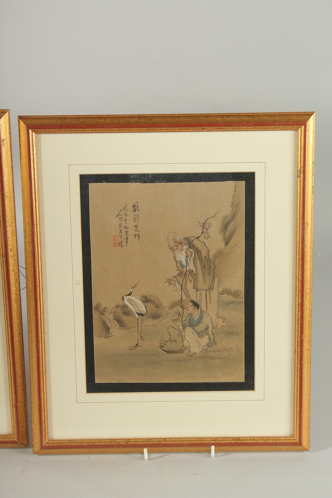 A PAIR OF CHINESE PAINTINGS ON SILK, each inscribed upper left with red seal mark, framed and - Image 3 of 4