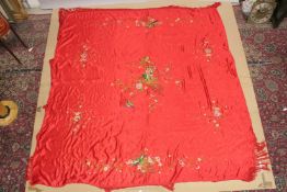 A LARGE CHINESE EMBROIDERED SILK TABLECLOTH.