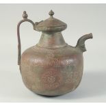 A VERY FINE 12TH-13TH CENTURY PERSIAN SELJUK COPPER INLAID BRONZE EWER, with engraved calligraphy