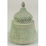 A FINE 12TH-13TH CENTURY PERSIAN SELJUK BRONZE LIDDED INCENSE BURNER, 14.5cm high.