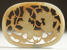 AN 18TH CENTURY CARVED AND PIERCED JADE AMULET, with bat and butterfly, together with a fitted