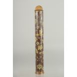 A TURKISH OTTOMAN CYLINDRICAL PEN BOX, with painted foliate decoration, 32.5cm long.