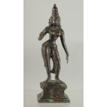 AN 18TH CENTURY SOUTH INDIAN BRONZE HINDU DEITY, 15.5cm high.