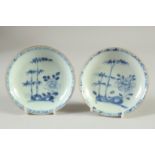 A PAIR OF CHINESE NANKING CARGO BLUE AND WHITE PORCELAIN TEA BOWLS AND SAUCERS, painted with