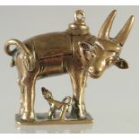 AN 18TH CENTURY INDIAN BRASS FIGURE OF A BULL, 6cm wide.
