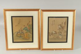A PAIR OF CHINESE PAINTINGS ON SILK, each inscribed upper left with red seal mark, framed and