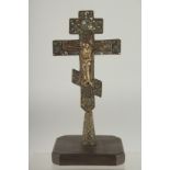 A FINE 18TH-19TH CENTURY POSSIBLY OTTOMAN BALKANS OR ARMINIAN ENAMELLED METAL CROSS, on a later