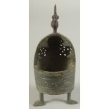 A FINE 13TH CENTURY PERSIAN SELJUK KHURASAN BRONZE INCENSE BURNER, with a bird finial and raised