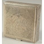 A FINE PERSIAN SILVER BOX SIGNED BY LAHIJI, 8cm square.
