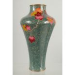 A RARE JAPANESE EARLY ANDO CLOISONNE VASE, decorated with a branch of leaves on a mottled green