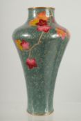 A RARE JAPANESE EARLY ANDO CLOISONNE VASE, decorated with a branch of leaves on a mottled green