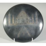 A CIRCULAR NIELLO PLAQUE DEPICTING THE TAJ MAHAL, 20cm diameter.