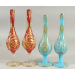 TWO PAIRS OF ENAMELLED GLASS VASES, (4).