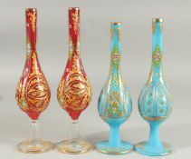 TWO PAIRS OF ENAMELLED GLASS VASES, (4).