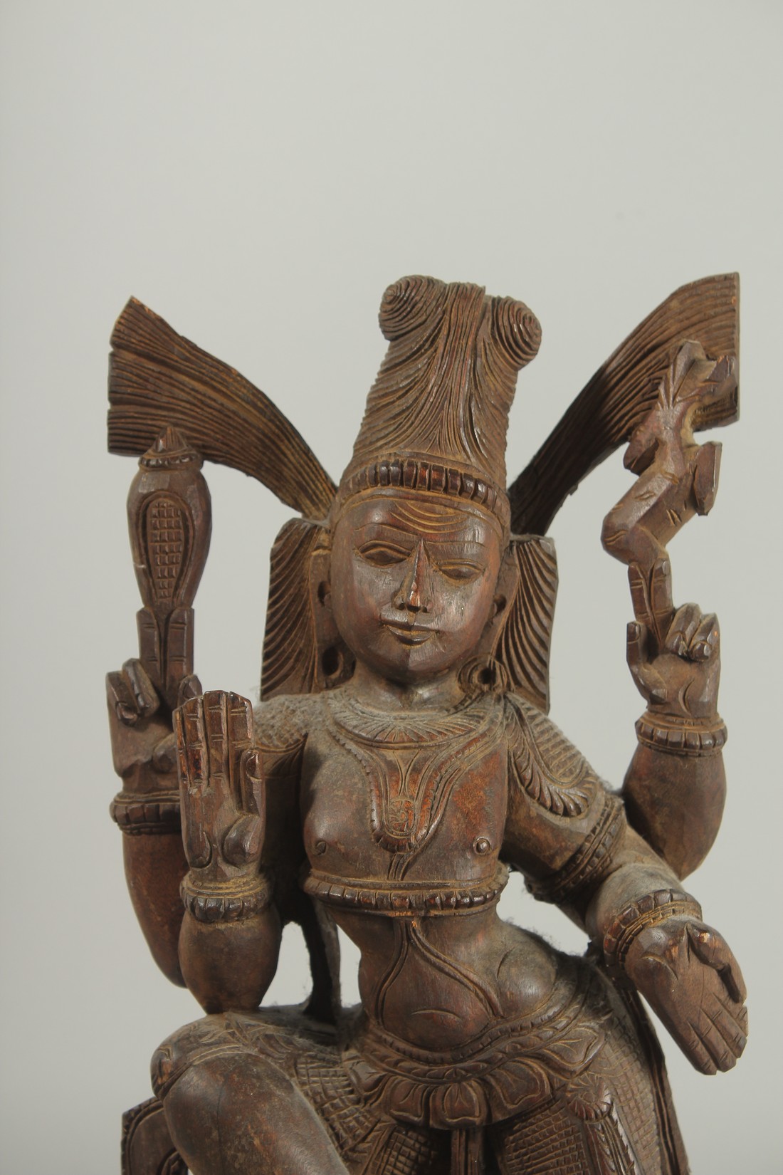 A 19TH CENTURY WOODEN CARVING OF SHIVA, 61cm high. - Image 2 of 4