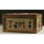 A 19TH CENTURY CHINESE JADE PANELLED RECTANGULAR BOX, overlaid with various stones depicting hanging