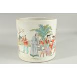 A LARGE CARVED HORN LIBATION CUP carved with figures and lotus blossom. 5.5ins high, 6ins wide