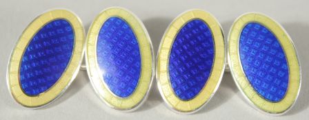 A PAIR OF STERLING SILVER VITREOUS ENAMEL DOUBLE CUFFLINKS.